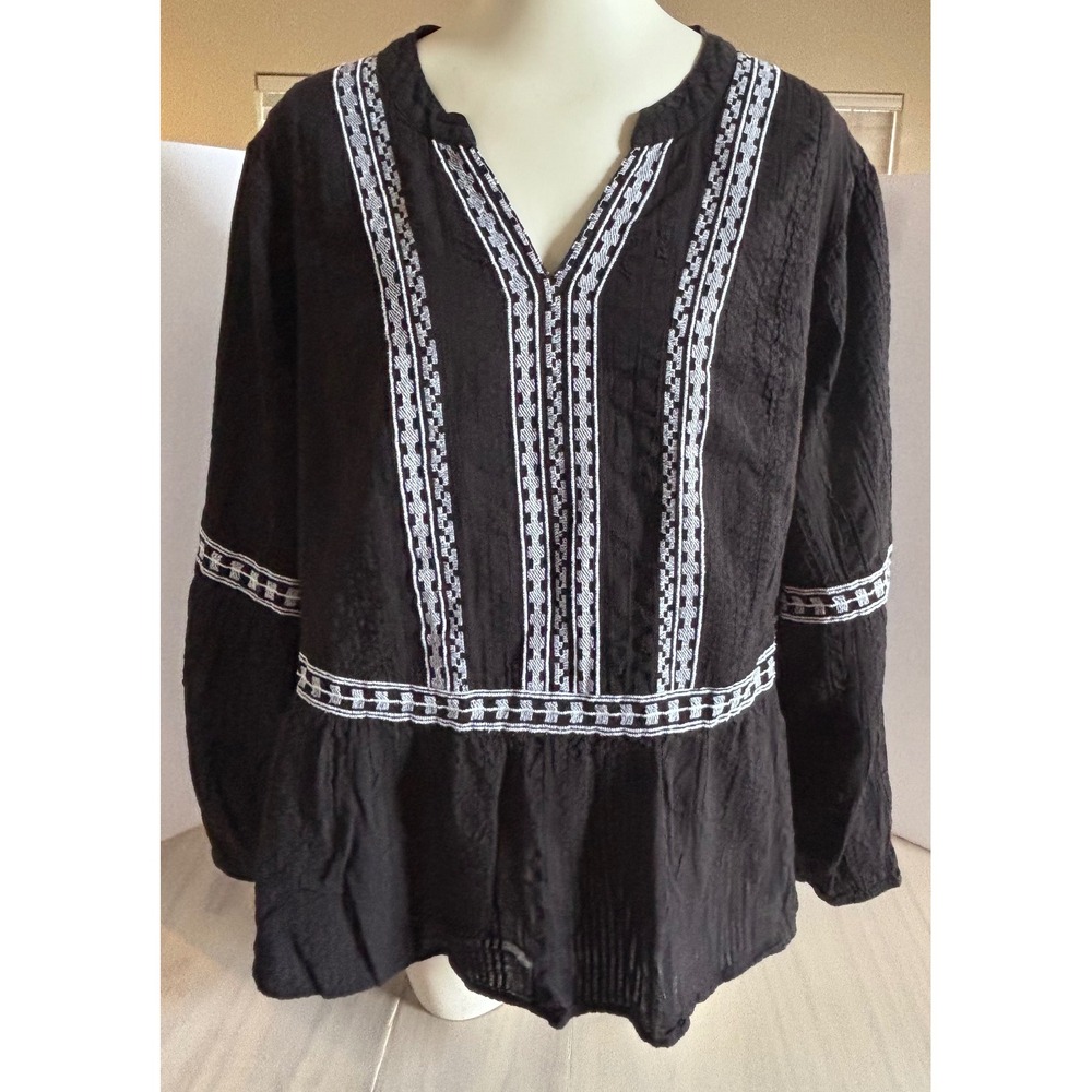 Lane Bryant Black Embroidered Peplum‎ Blouse Cotton Long Sleeve Top Plus Size 20